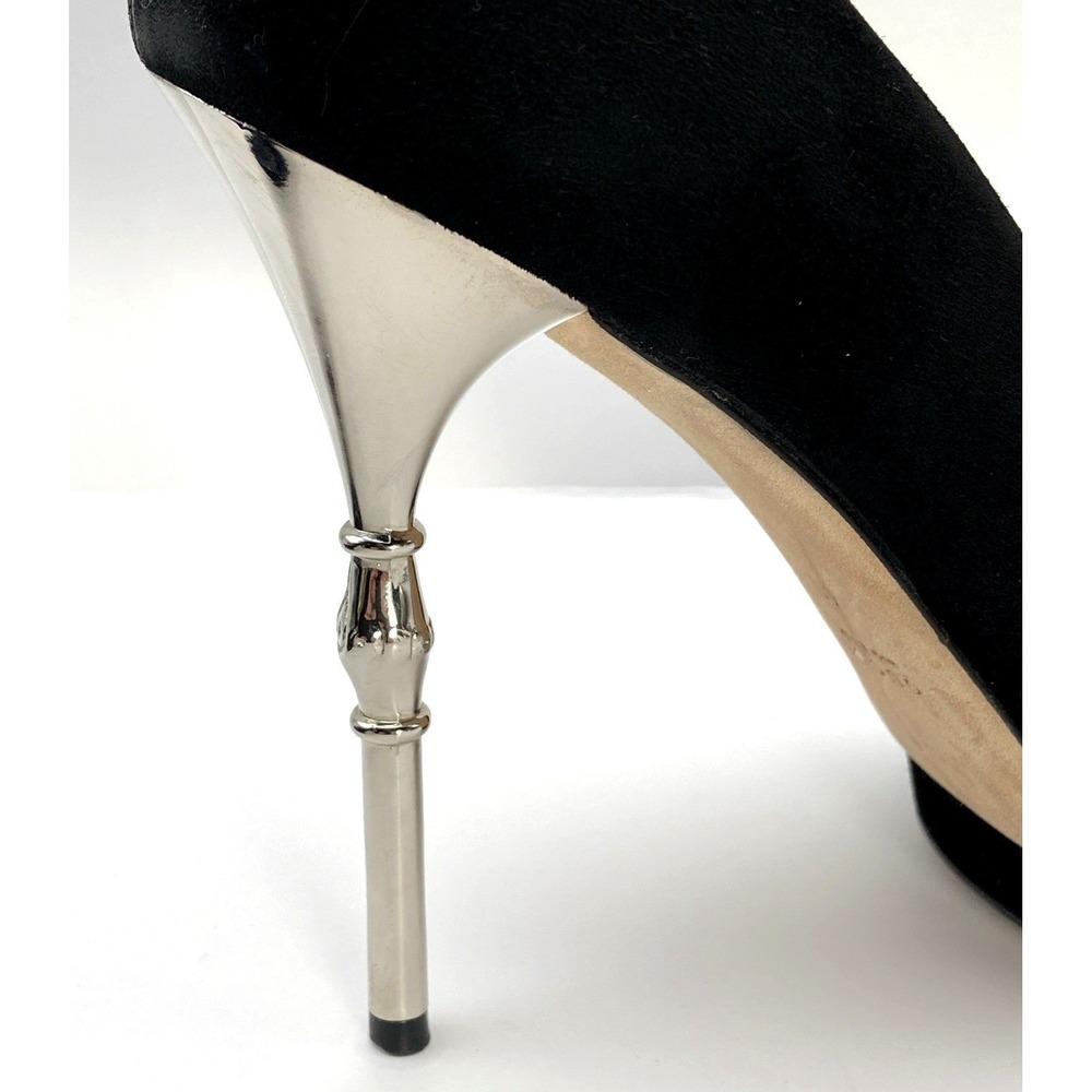 Gucci Black Suede Heels Peep Toe Women EU 40 Formal Stiletto Pumps - Picture 4 of 14